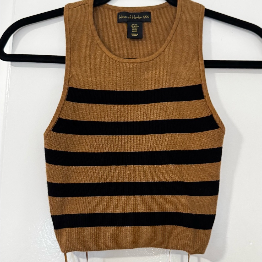 House of Harlow 1960 Tan & Black Striped Tank Top